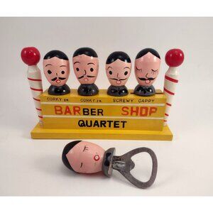 Vintage Barber Shop Quartet Corkscrew & Bottle Opener Set Wooden Display Singing